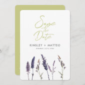 素敵なセージの緑のカード、ラベンダー。 セーブザデート (正面/裏面)