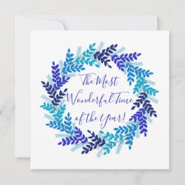 素敵なタイムイヤーエレガントブルークリスマスリース シーズンカード