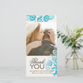 素敵なティール（緑がかった色）ありがとうフォトカード(4x8) サンキューカード (スタンド正面)