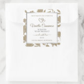 素敵なハートベージュとホワイトフローラ製品ラベル スクエアシール (バッグ)