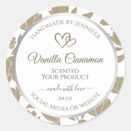 素敵なハートベージュとホワイトフローラ製品ラベル ラウンドシール