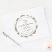 素敵なハートベージュとホワイトフローラ製品ラベル ラウンドシール (封筒)