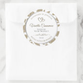 素敵なハートベージュとホワイトフローラ製品ラベル ラウンドシール (バッグ)