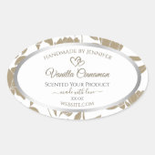 素敵なハートベージュとホワイトフローラ製品ラベル 楕円形シール (正面)