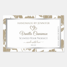 素敵なハートベージュとホワイトフローラ製品ラベル 長方形シール