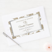 素敵なハートベージュとホワイトフローラ製品ラベル 長方形シール (封筒)