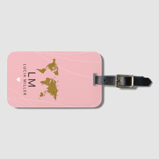 素敵なバラピンクの旅行荷物タグ彼女の名前 ラゲッジタグ (正面横)