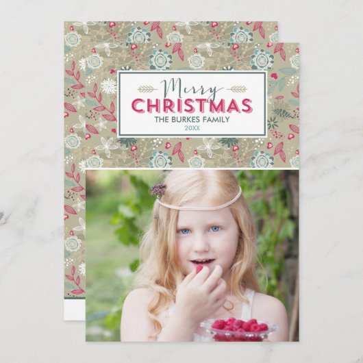 素敵なパターンのクリスマスホリデーフォトカード シーズンカード (正面/裏面)