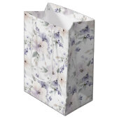 素敵なパープルとアイボリーとラベンダーの花 ブライダルシャワー ミディアムペーパーバッグ (正面アングル)