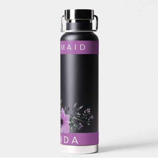 素敵なパープルの花のドレスメイド名 ウェディング ウォーターボトル (背面)