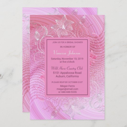 素敵なピンクとフローラのブライダルシャワーの招待 招待状 (正面/裏面)