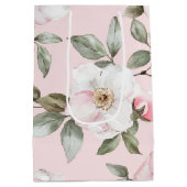 素敵なピンクと白の花のブライダルシャワー ミディアムペーパーバッグ (裏面)