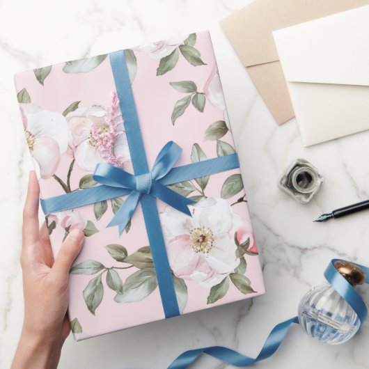 素敵なピンクと白の花のブライダルシャワー ラッピングペーパー (ギフト)