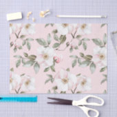 素敵なピンクと白の花のブライダルシャワー 薄葉紙 (クラフト)