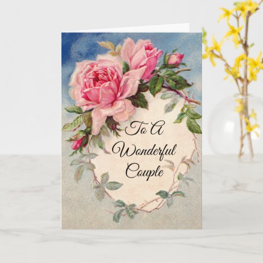 素敵なピンクのバラの記念日グリーティングカード カード (黄色い花)