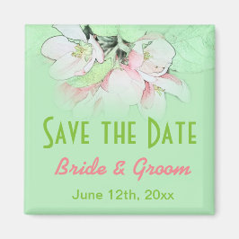 素敵なピンクのリンゴの花の緑の日付を保存 マグネット