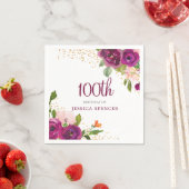 素敵なピンクの花女性100th誕生日パーティー スタンダードカクテルナプキン (インサイチュ)