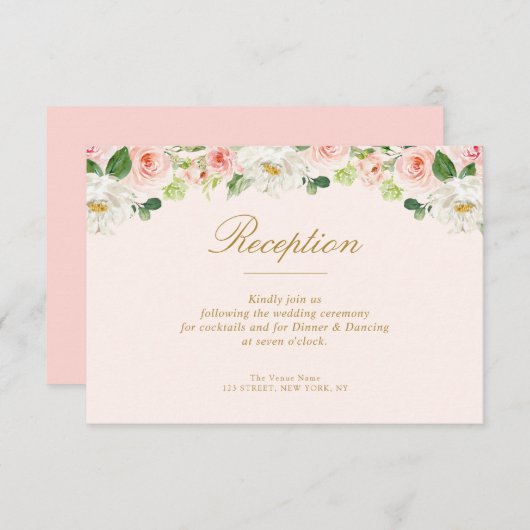 素敵なピンクの赤面花結婚式のレセプションカード 出欠カード (正面/裏面)