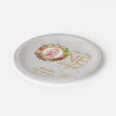 素敵なファーストバースデーフォト ローズの花輪 マーブル ペーパープレート (アングル)