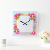 素敵なフラワークロック スクエア壁時計 (ホーム)