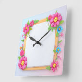 素敵なフラワークロック スクエア壁時計 (傾斜)