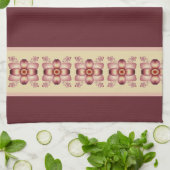 素敵なフローラアクセントのバーガンディとクリーム キッチンタオル (折り畳み)