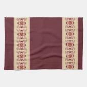 素敵なフローラアクセントのバーガンディとクリーム キッチンタオル (横)