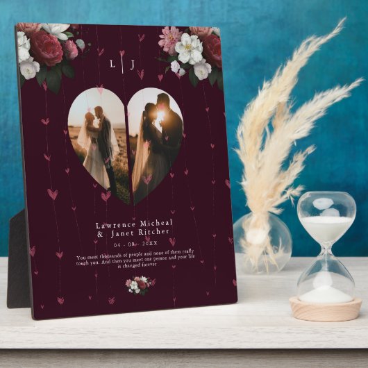 素敵なブルゴーニュカスタムーハートの形のカップルの写真 フォトプラーク (側面)