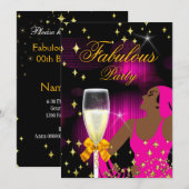 素敵なホットピンクのグリッター ディーバ バースデーパーティー 招待状 (正面/裏面)