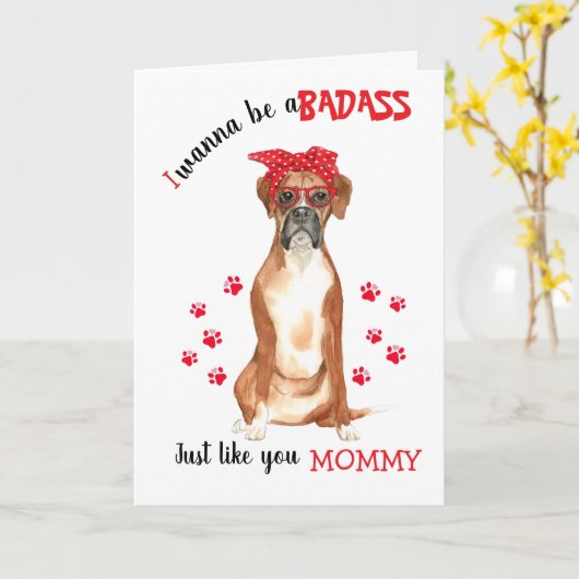 素敵なマザーズデー、ボクサー犬を持つ最高のママ カード (黄色い花)