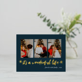 素敵なライフブルーの金ゴールドクリスマスフォト 箔シーズンポストカード (立ち正面)