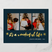 素敵なライフブルーの金ゴールドクリスマスフォト 箔シーズンポストカード (正面)