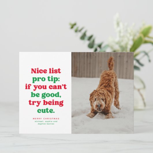 素敵なリストおもしろいかわいい赤い写真クリスマス シーズンカード (スタンド正面)