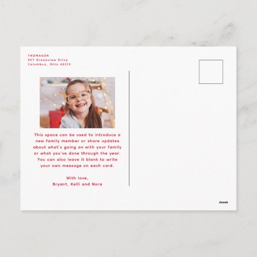 素敵なリストおもしろいかわいい赤2枚の写真クリスマス シーズンポストカード (裏面)