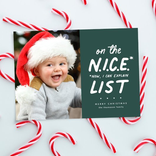 素敵なリストおもしろいかわいい1つの写真グリーンクリスマス シーズンカード