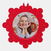 素敵なリストおもしろいかわいい1枚の写真赤メリークリスマス オーナメントカード (裏面)