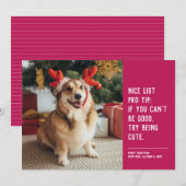 素敵なリストおもしろいペットのピンクのクリスマスフォト シーズンカード (正面/裏面)