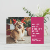 素敵なリストおもしろいペットのピンクのクリスマスフォト シーズンカード (スタンド正面)