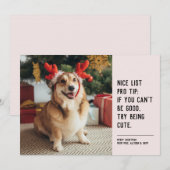 素敵なリストおもしろいペット黒ピンクのクリスマスフォト シーズンカード (正面/裏面)