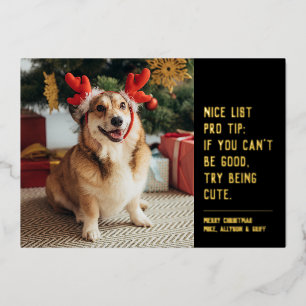 素敵なリストおもしろいペット黒金ゴールドクリスマスフォト 箔シーズンカード