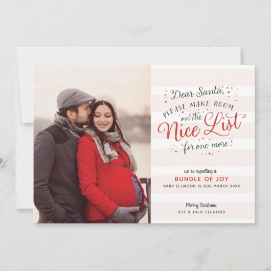 素敵なリストのクリスマス妊娠発表 シーズンカード (正面)