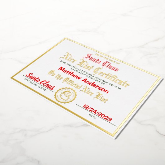 素敵なリストの証明書|子供のクリスマスのプレゼント 箔シーズンカード (回転した状態)