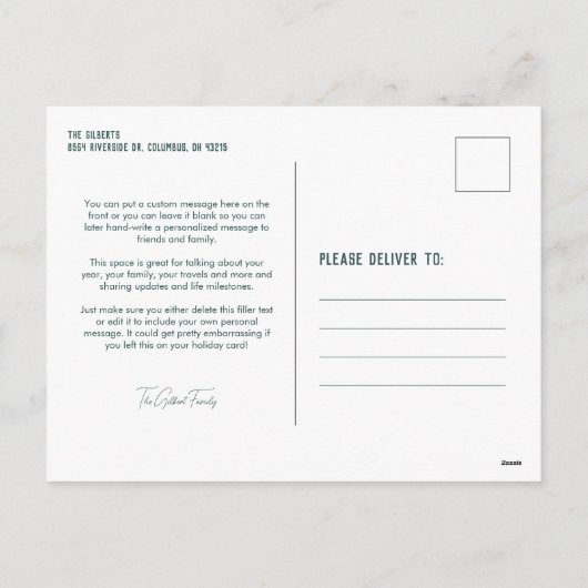 素敵なリスト緑の可愛いおもしろいペットのクリスマスフォト シーズンポストカード (裏面)