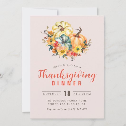 素敵なレタリング感謝祭ディナー 招待状 (正面)