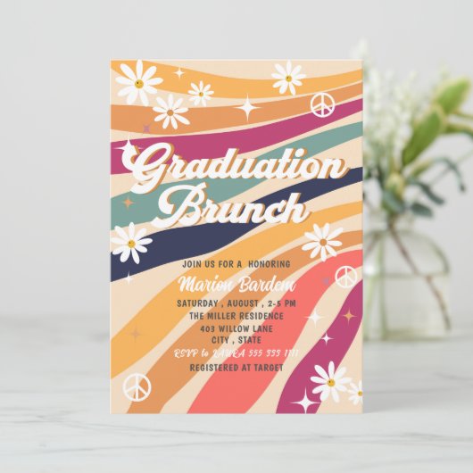 素敵なレトロな水彩画の卒業おめでとうパーティーの朝食 招待状 (スタンド正面)