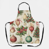 素敵なレトロクリスマスバウブル&ホリー エプロン (正面)