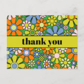 素敵なレトロ フラワー カラフル 60年代 70年代 サンキュー ポストカード (正面)