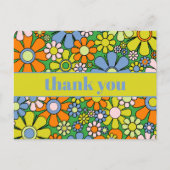 素敵なレトロ フラワー カラフル 60s 70s サンキュー ポストカード (正面)
