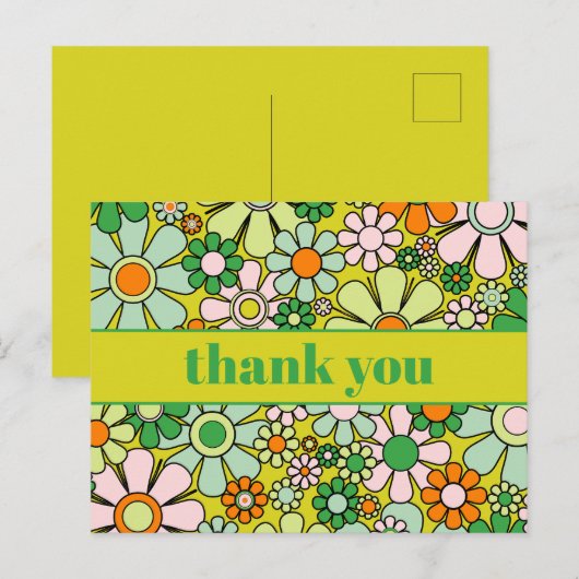 素敵なレトロ フラワー カラフル 60s 70s サンキュー ポストカード (正面/裏面)