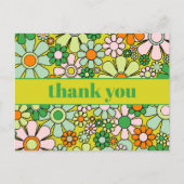 素敵なレトロ フラワー カラフル 60s 70s サンキュー ポストカード (正面)